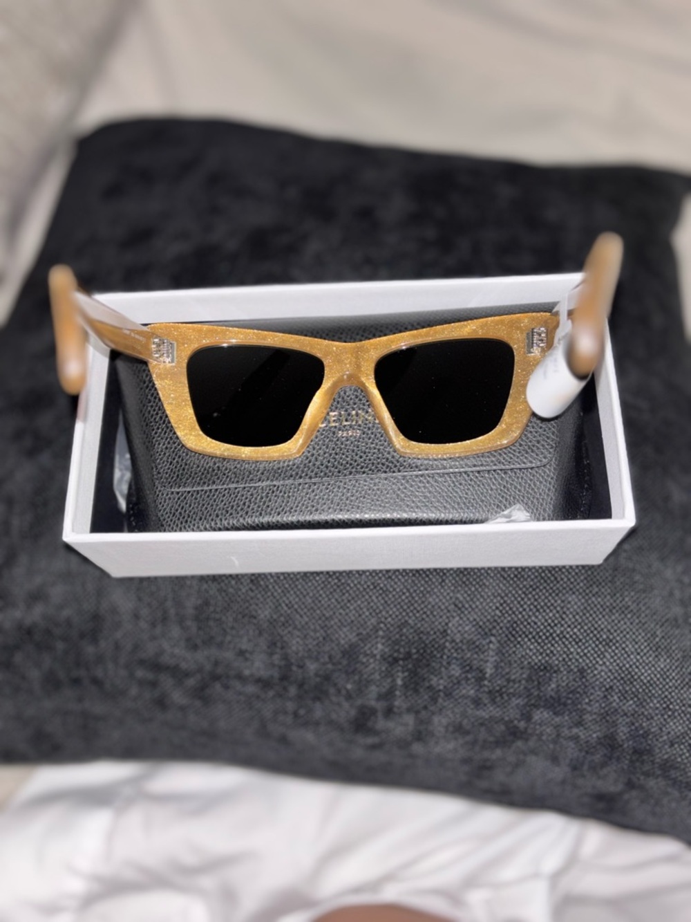 Celine Gold Glitter 3 Dots Cat-Eye Sunglasses with Black Lenses - Picture 5 of 8